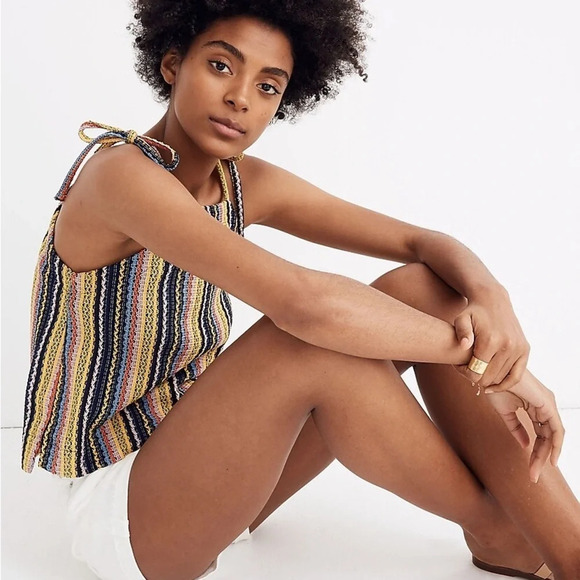 TEXTURE & THREAD by MADEWELL NWOT Tie Shoulder Tank‎ Top in Rainbow Crochet - Picture 3 of 9